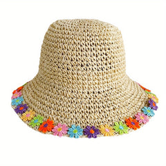 Crochet Bucket Hat Straw Basin Hat Summer Floppy Sun Hats