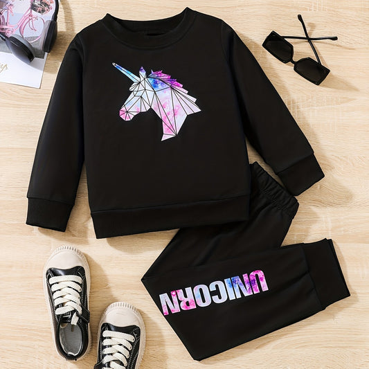 Girls Unicorn Sweatshirt Trousers 2pcs Set Spring Fall