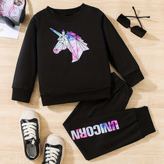 Girls Unicorn Sweatshirt Trousers 2pcs Set Spring Fall