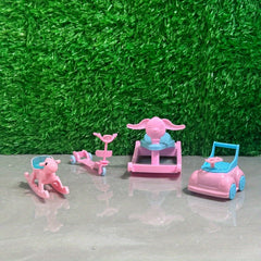 Dollhouse Playset with Pink Horse Scooter Mini Sports Car