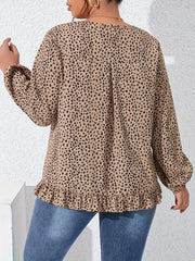Women's Plus Dalmatian Print Blouse V Neck Ruffle Trim Top