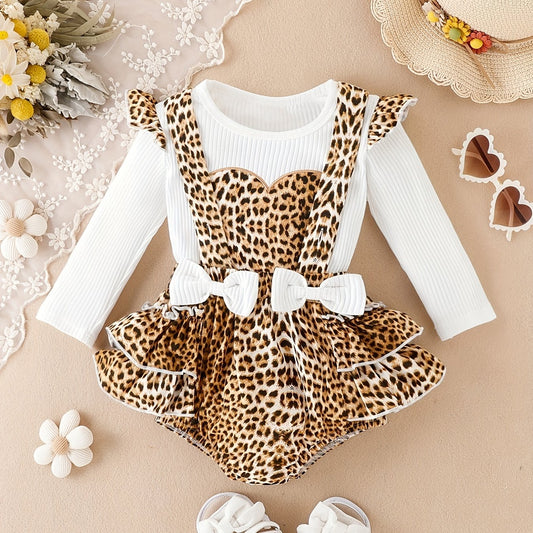 2pcs Baby Girl Leopard Print Romper & Briefs Set