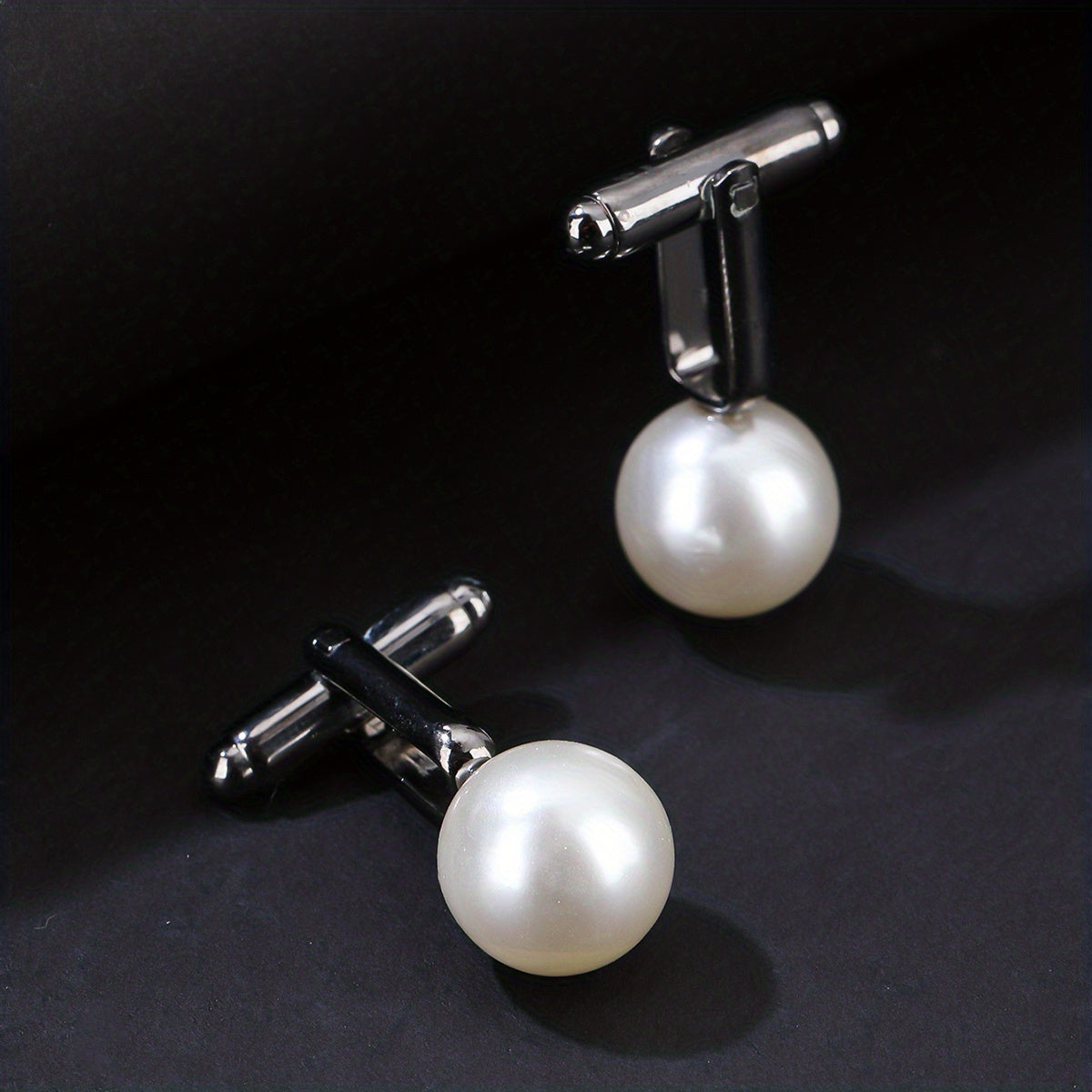 Round Pearl French Cufflinks Gun Base 2 Cufflinks Set