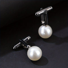 Round Pearl French Cufflinks Gun Base 2 Cufflinks Set