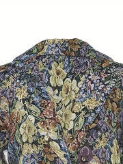 Floral Print Lapel Blazer Vintage Open Front Outerwear