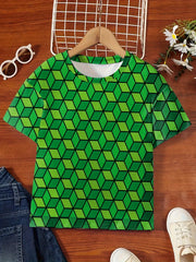 Gradient Cube Graphic Short Sleeve T Shirt for Girls