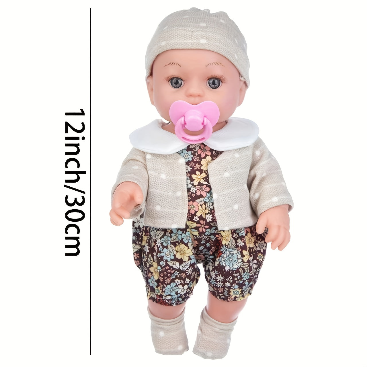 12 Lifelike Reborn Baby Doll with Floral Outfit and Knitted Hat