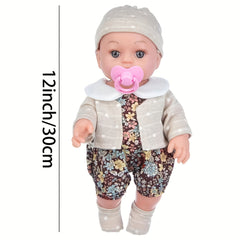 12 Lifelike Reborn Baby Doll with Floral Outfit and Knitted Hat
