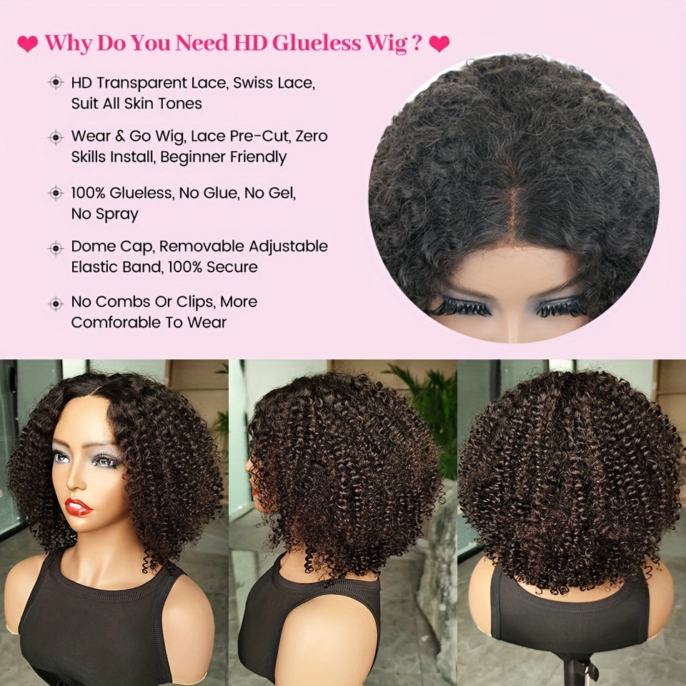 Kinky Curly Bob Wig 180 Density Human Hair Lace Front Wig