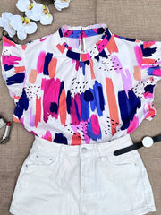 Casual Blouse Women's Plus Random Print Ruffle Sleeve