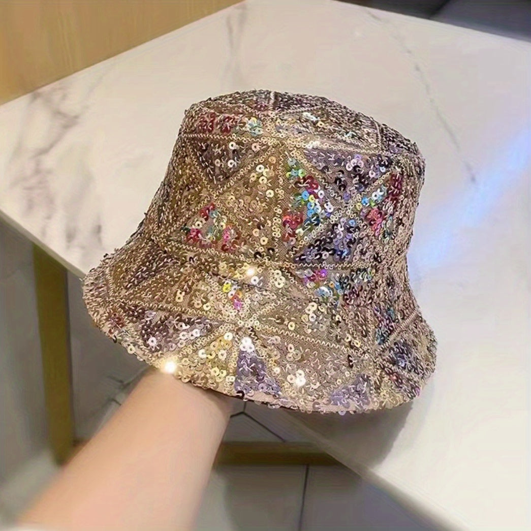 Sequin Y2K Bucket Hat Hip Hop Sparkly Sun Hat Plaid Block Fisherman Cap