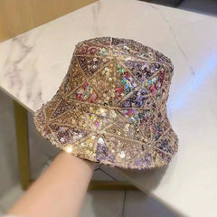 Sequin Y2K Bucket Hat Hip Hop Sparkly Sun Hat Plaid Block Fisherman Cap