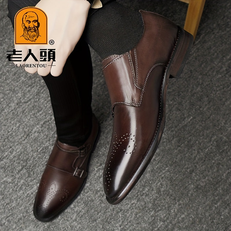 LAORENTOU Men's Double Monk Dress Shoes Pointed Toe Formal Shoes