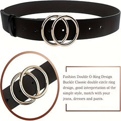 3pcs Double O shaped Buckle PU Leather Belt Pants Decorative Accessories