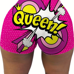 Queen Print Skinny Shorts Yoga Casual Summer Shorts Women's Clothing