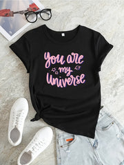 Letter Graphic Sports T-shirt Round Neck Short Sleeves for Women