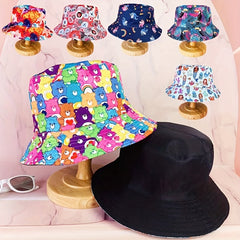 Unisex Printed Sunshade Bucket Hat Unicorn Bear Double sided Sun Hat