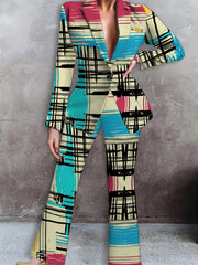 Tie Dye Blazer & Flared Leg Pants Suit Plus Size