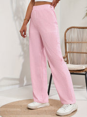 Plaid Straight Leg Pants High Waist Loose Fit
