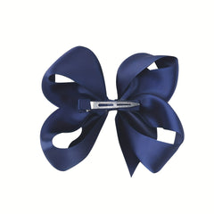 Navy Satin Bowknot Hair Clips for Baby Girls