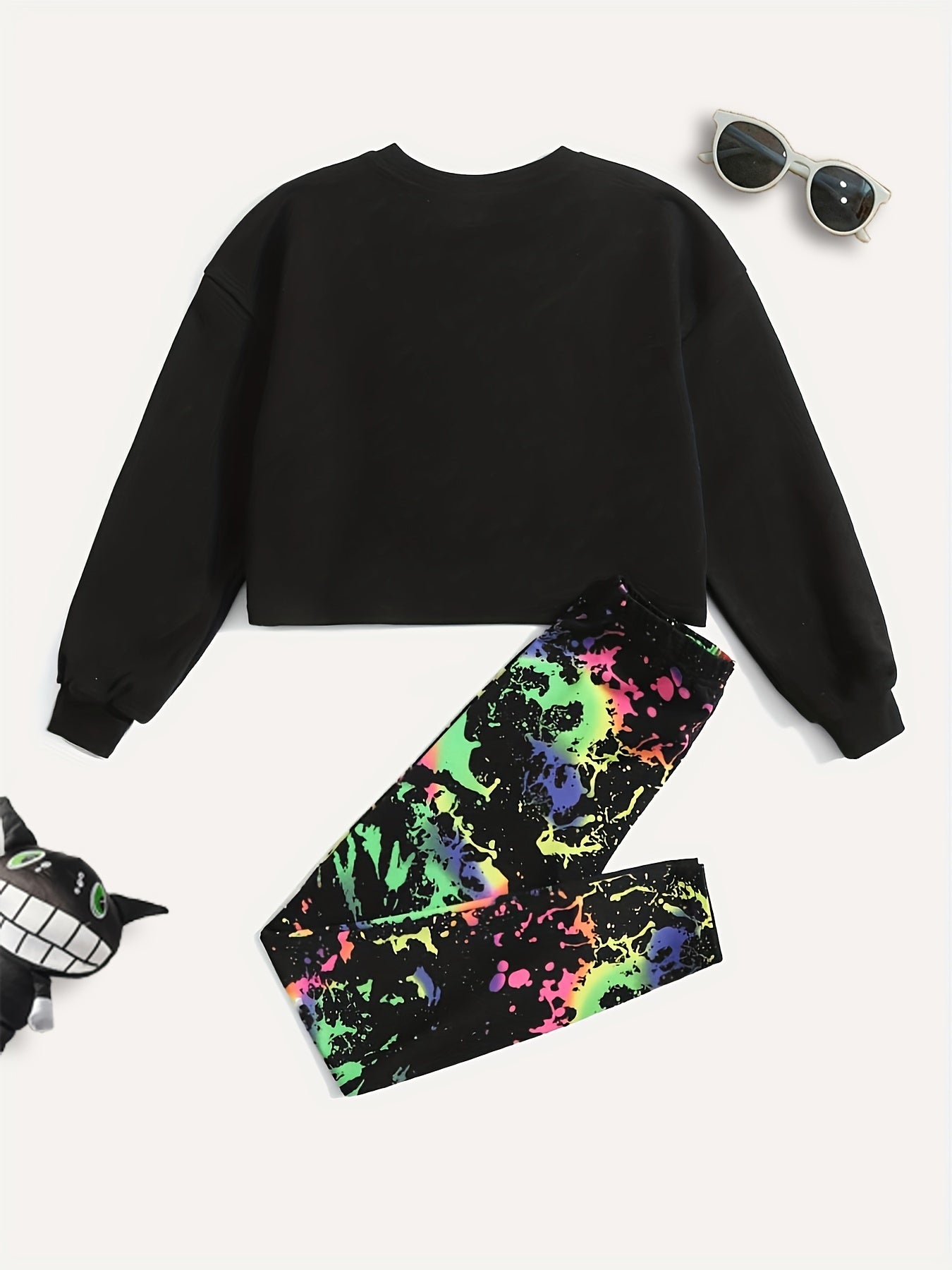 Graffiti Bear Print Boys Sweatshirt & Sweatpants Set