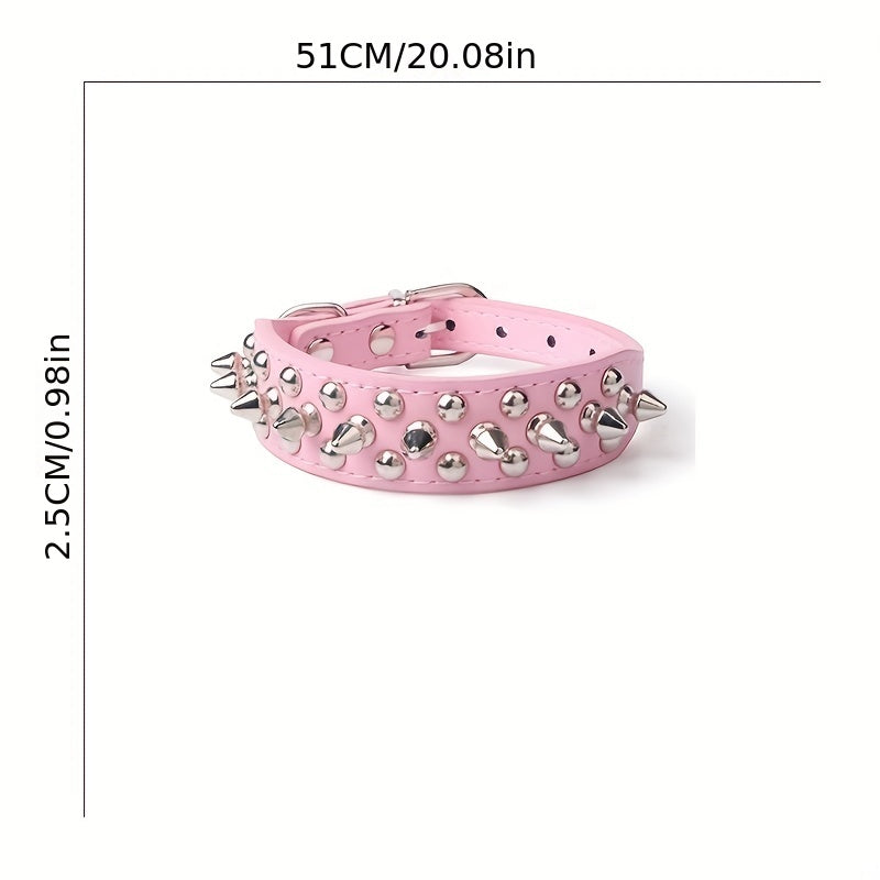 PU Leather Dog Collar Spiked Rivets Small Medium Dogs