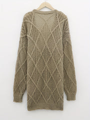 Solid Long Sleeve Stretch Cardigan with Pockets