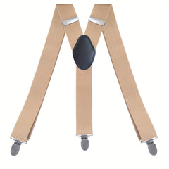 Men's Y Back Suspenders 3-Wide Adjustable Solid Straight Heavy Duty Clip