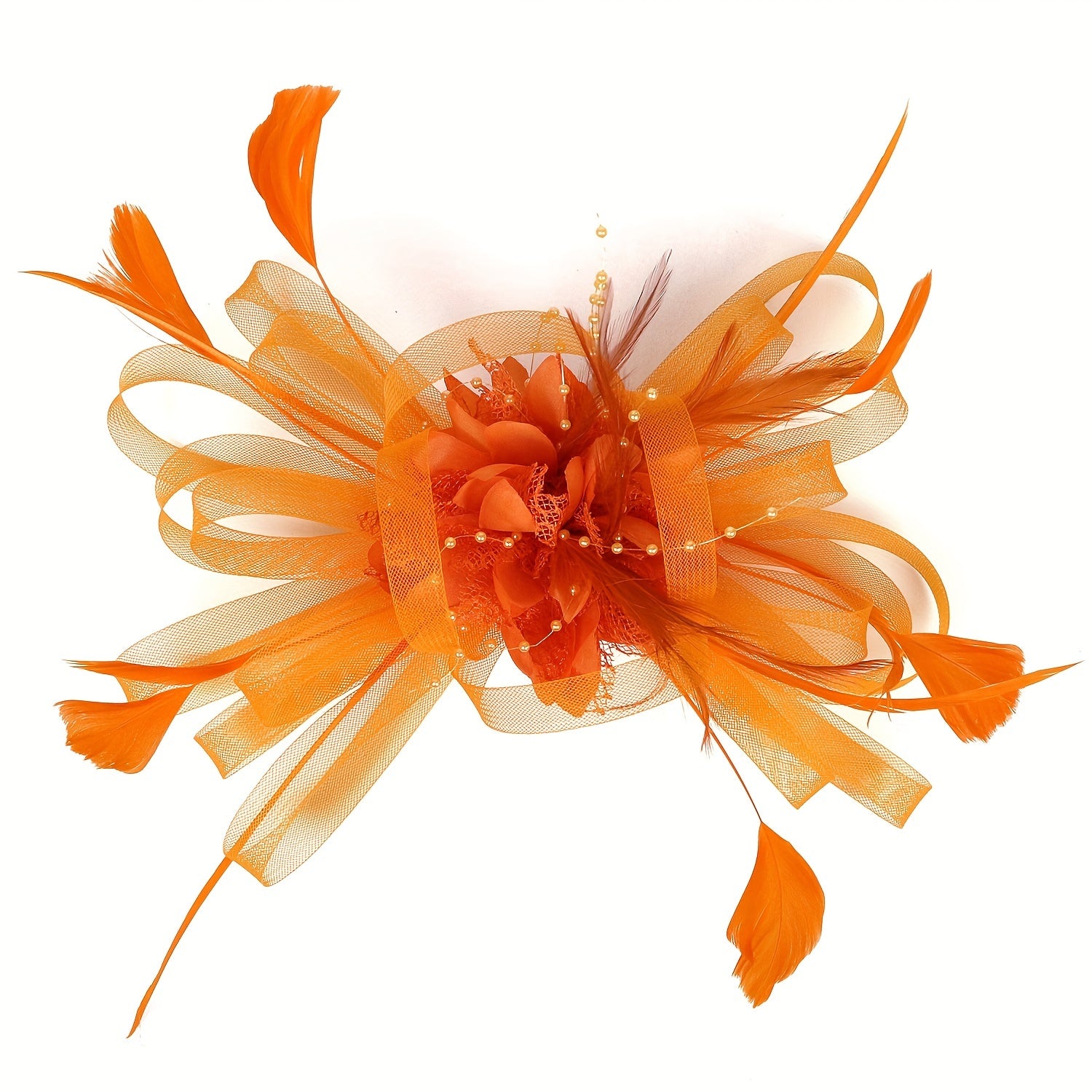 Orange Mesh Flower Fascinator Hat Headwear 20s Hat