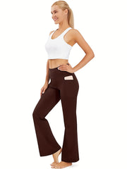 Bootcut Yoga Pants With Pockets High Stretch Bell Bottom Dance Long Activewear