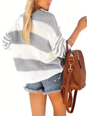 Colorblock V-Neck Bat Sleeve Sweater