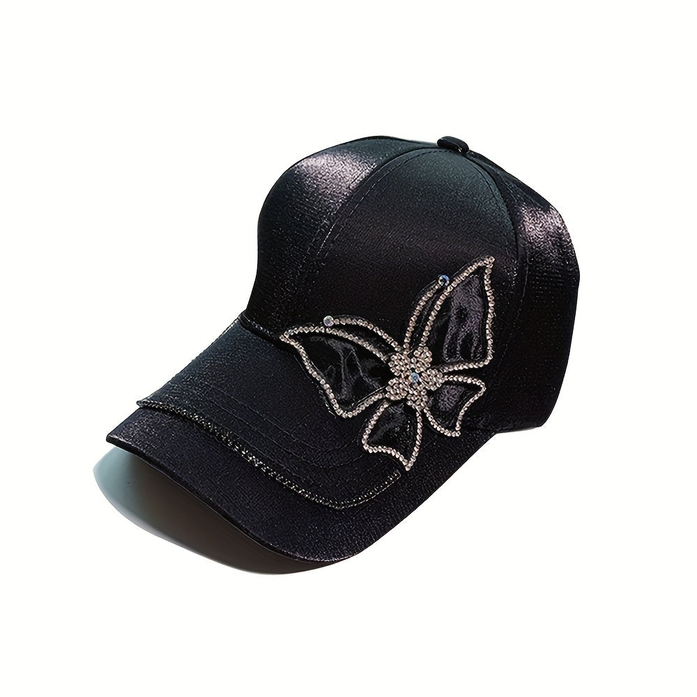 Rhinestone Butterfly Patch Baseball Cap Adjustable Sun Hat Women