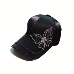 Rhinestone Butterfly Patch Baseball Cap Adjustable Sun Hat Women