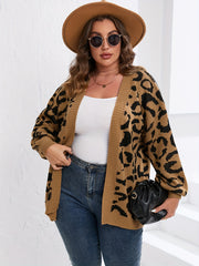 Leopard Print Long Sleeve Cardigan Plus Size Casual Sweater