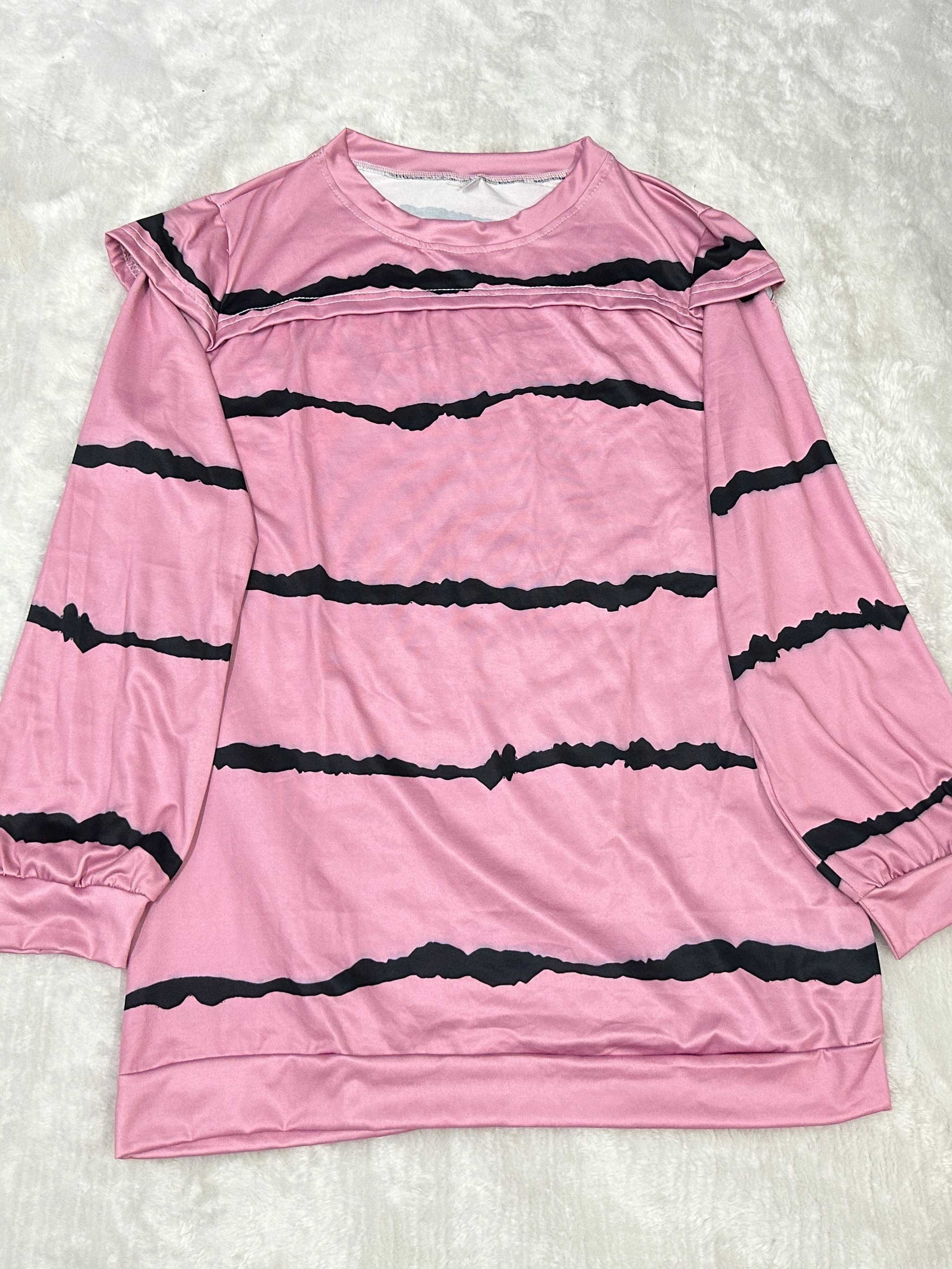 Striped Print Crew Neck Sweatshirt for Women