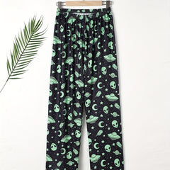 Alien Print Sleep Bottom Cozy Elastic Long Pants