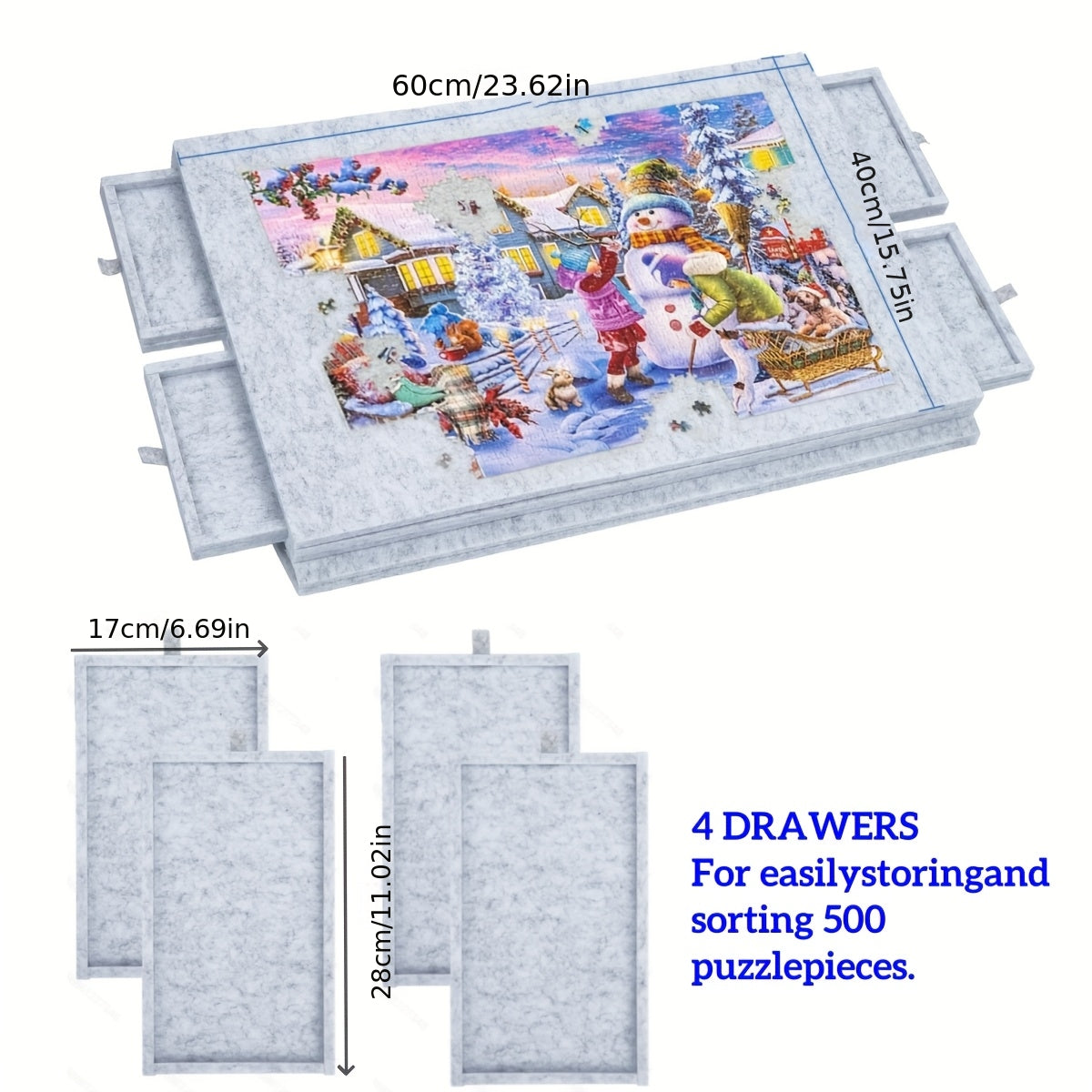 Foldable Puzzle Mat with Stand and Drawers, Up to 500pcs, 9mm Thickness