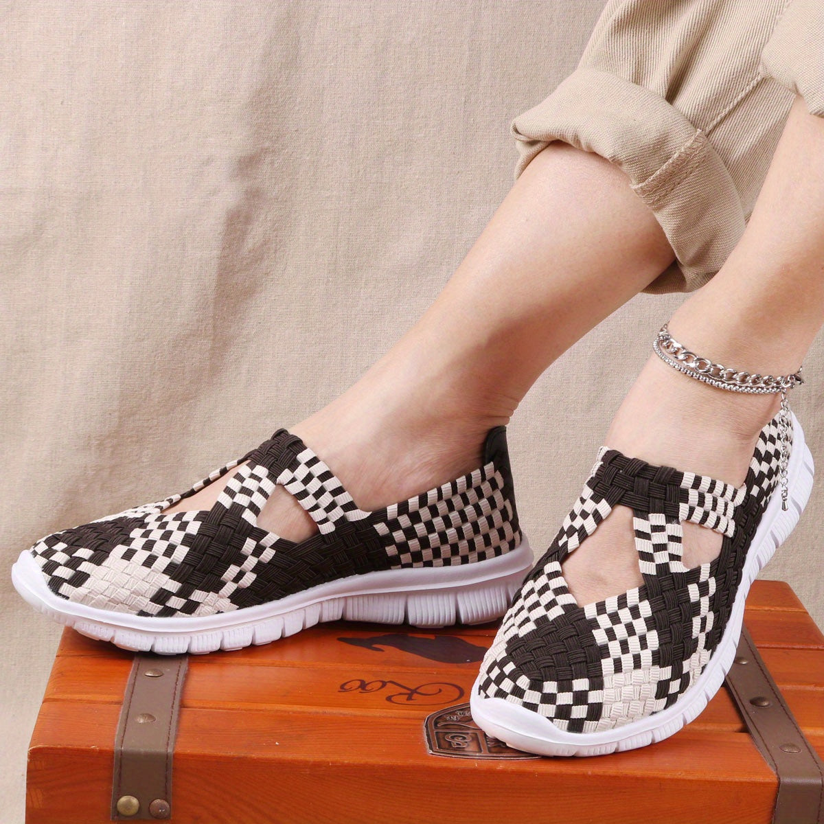 Women's Colorful Braided Slip On Sneakers Low Cozy Shoes
