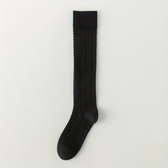 Solid Textured Calf Socks College Style Knee High Socks Women's Stocki