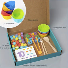 Wooden Number Counting Games Set Beads Matching Cards Toy