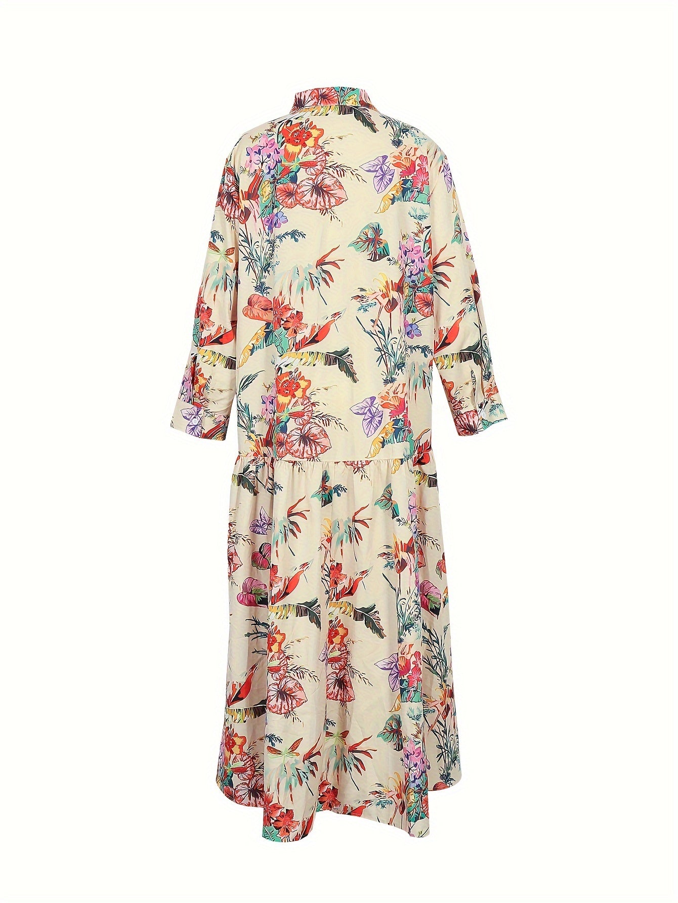 Plus Tropical Print Button Up Half Sleeve Shirt Dress