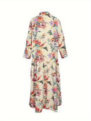 Plus Tropical Print Button Up Half Sleeve Shirt Dress