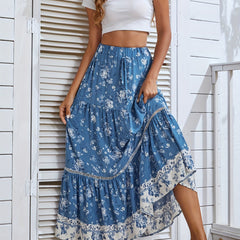 Bohemian Floral Print Skirt Vacation Casual Skirt for Summer & Spring
