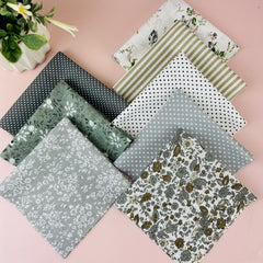 8pcs Gray Cotton Fabric Bundle Floral Sewing Supplies For Patchwork DIY