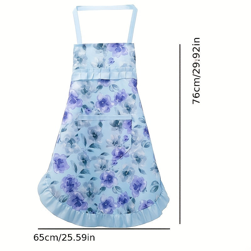Polyester Flower Apron, Adjustable Halter, Pockets for Various Uses