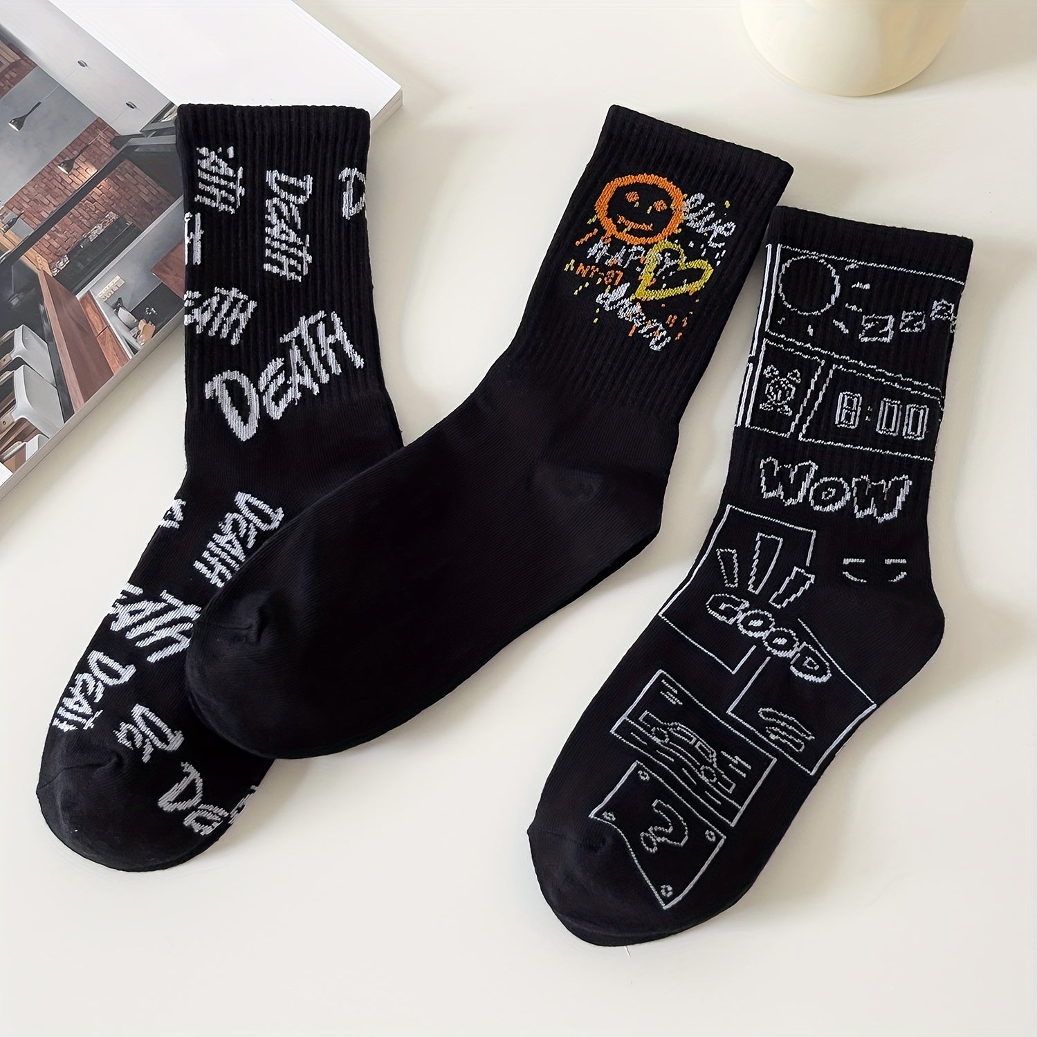 3 Pairs Letter Print Socks Comfy & Breathable Women's Stockings