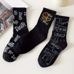 3 Pairs Letter Print Socks Comfy & Breathable Women's Stockings