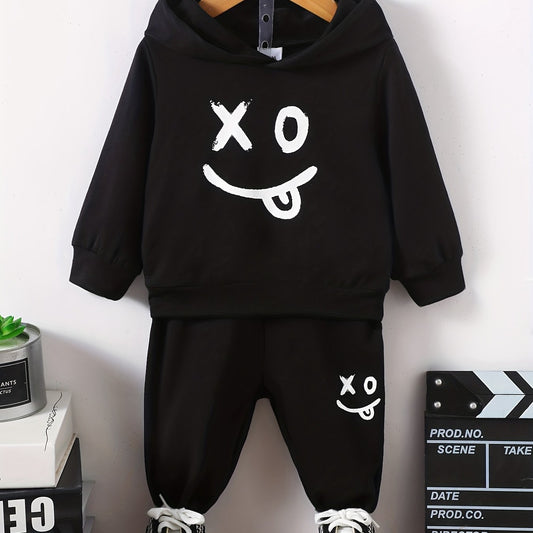 Boy's Cartoon Face 2pcs Hoodie & Sweatpants Set