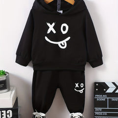 Boy's Cartoon Face 2pcs Hoodie & Sweatpants Set