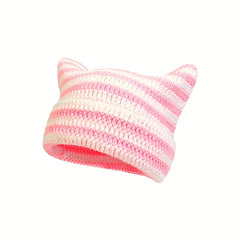 Little Devil Crocheted Wool Hat with Cat's Ears - Halloween Gift
